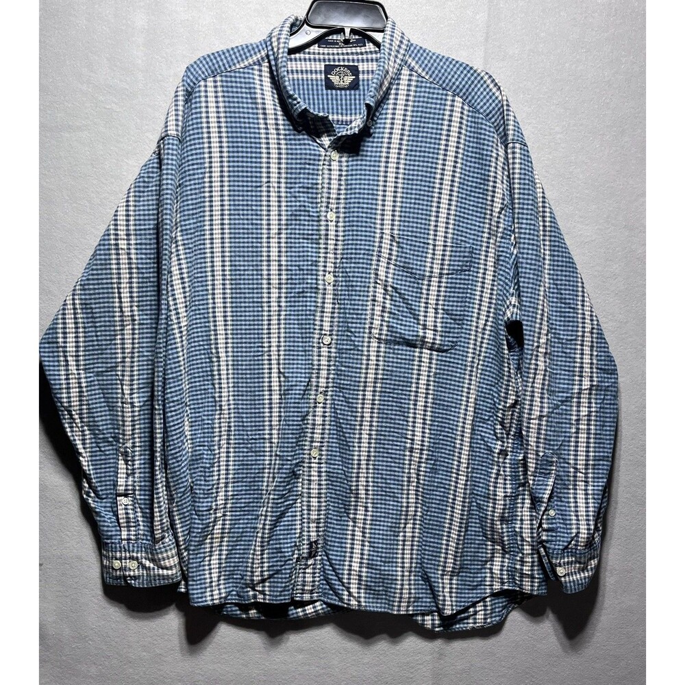 Dockers Men’s XL Turquoise Blue Plaid Long Sleeve Button Shirt 100% Cotton